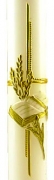 Kommunionkerze 400 x 40 mm, handverziert mit goldenem Kreuz und Ähren
