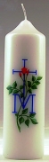 Marienkerze 165 x 50 mm, Transferdruck, Mariensymbol mit Rosenzweig