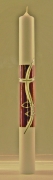 Taufkerze 400 x 40 mm, bordeaux-rosa mit silbernem Kreuz und Fischen