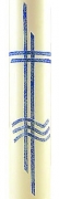 Taufkerze 400 x 40 mm, blaues Doppelkreuz mit Wellen, handverziert