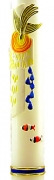 Taufkerze 400 x 40 mm, Kreuz mit farbiger Wachsauflage, Kreuz mit Taube, Wasser und Fische